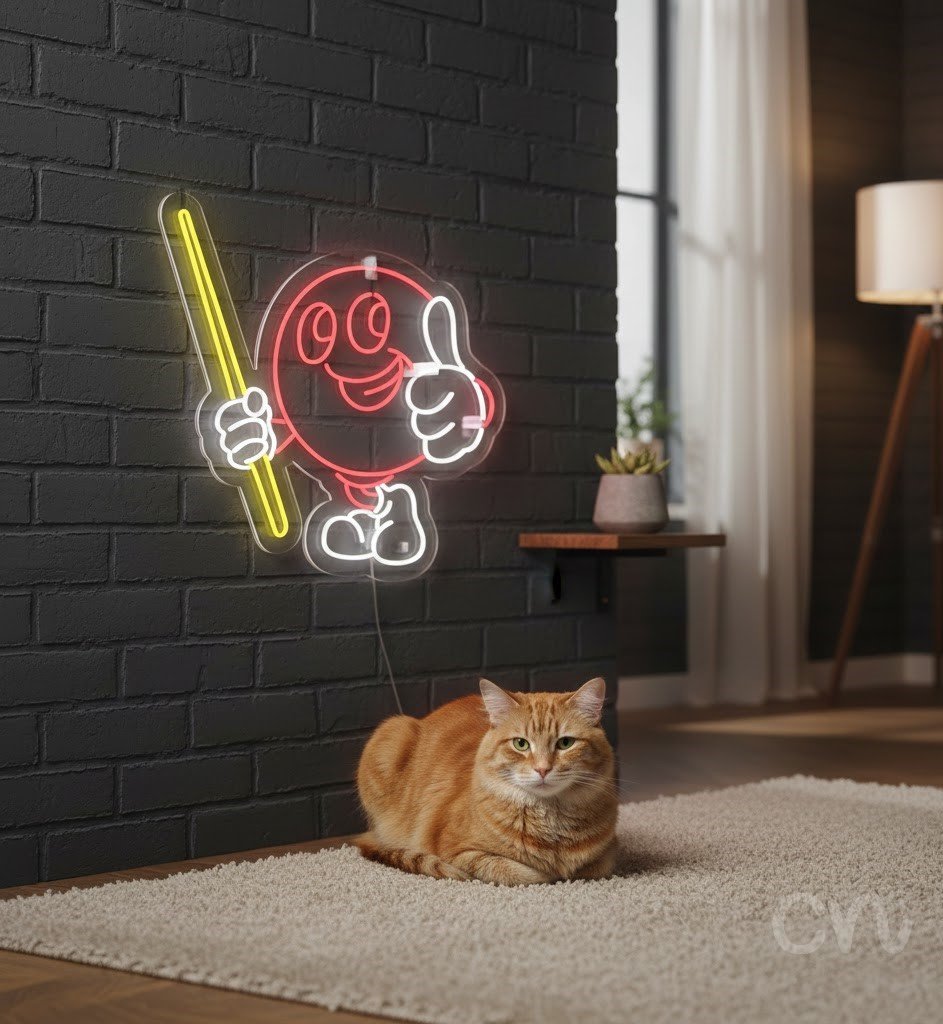 Custom Neon | Cartoon Character with Bat Neon Sign | 26x28 | Hot Pink and Yellow 2