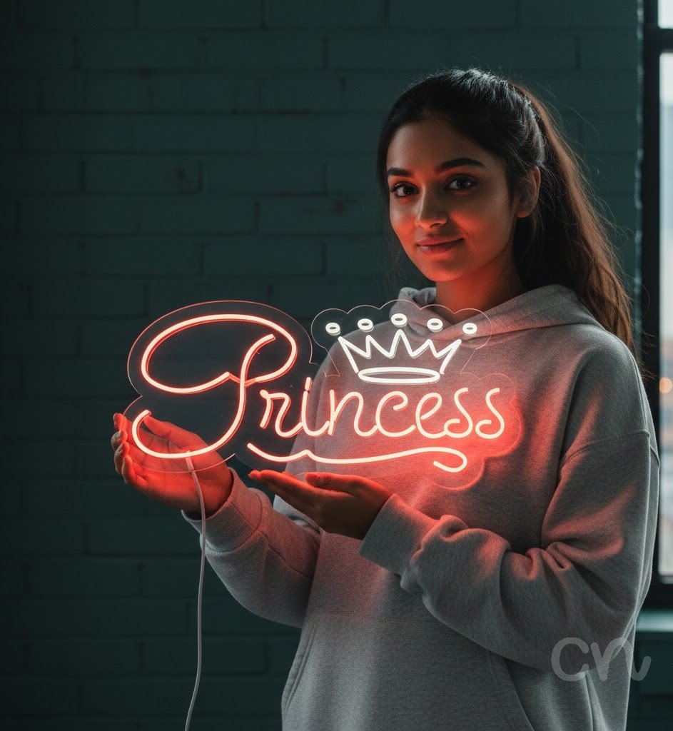 Custom Neon | Princess Neon Sign | 16x34 | Hot Pink Neon Light for Bedroom and Decor