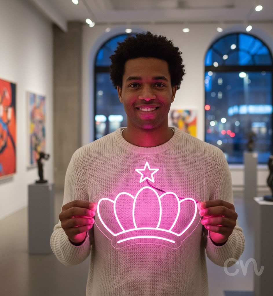 Custom Neon | Crown with Star Neon Sign | 24x28 | Hot Pink