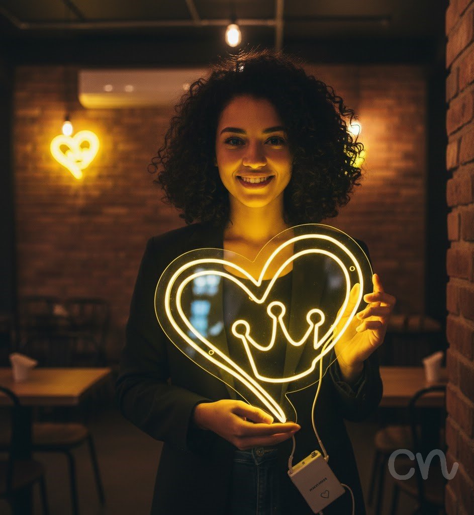 Custom Neon | Heart with Crown Neon Sign | 27x28 Inches | Yellow Neon Sign