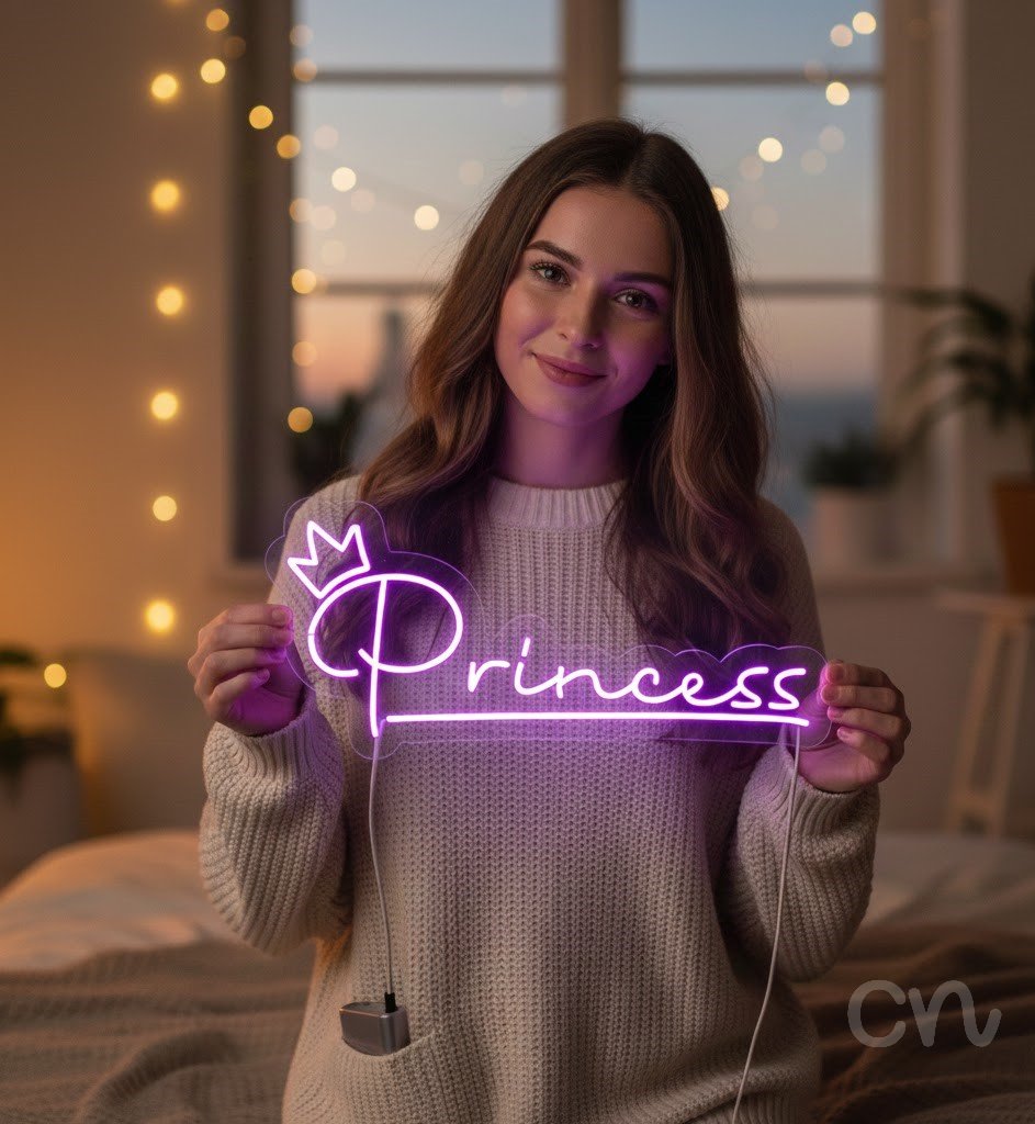Custom Neon | Princess Neon Sign | 16x35 | Purple Neon Sign for Bedroom and Decor