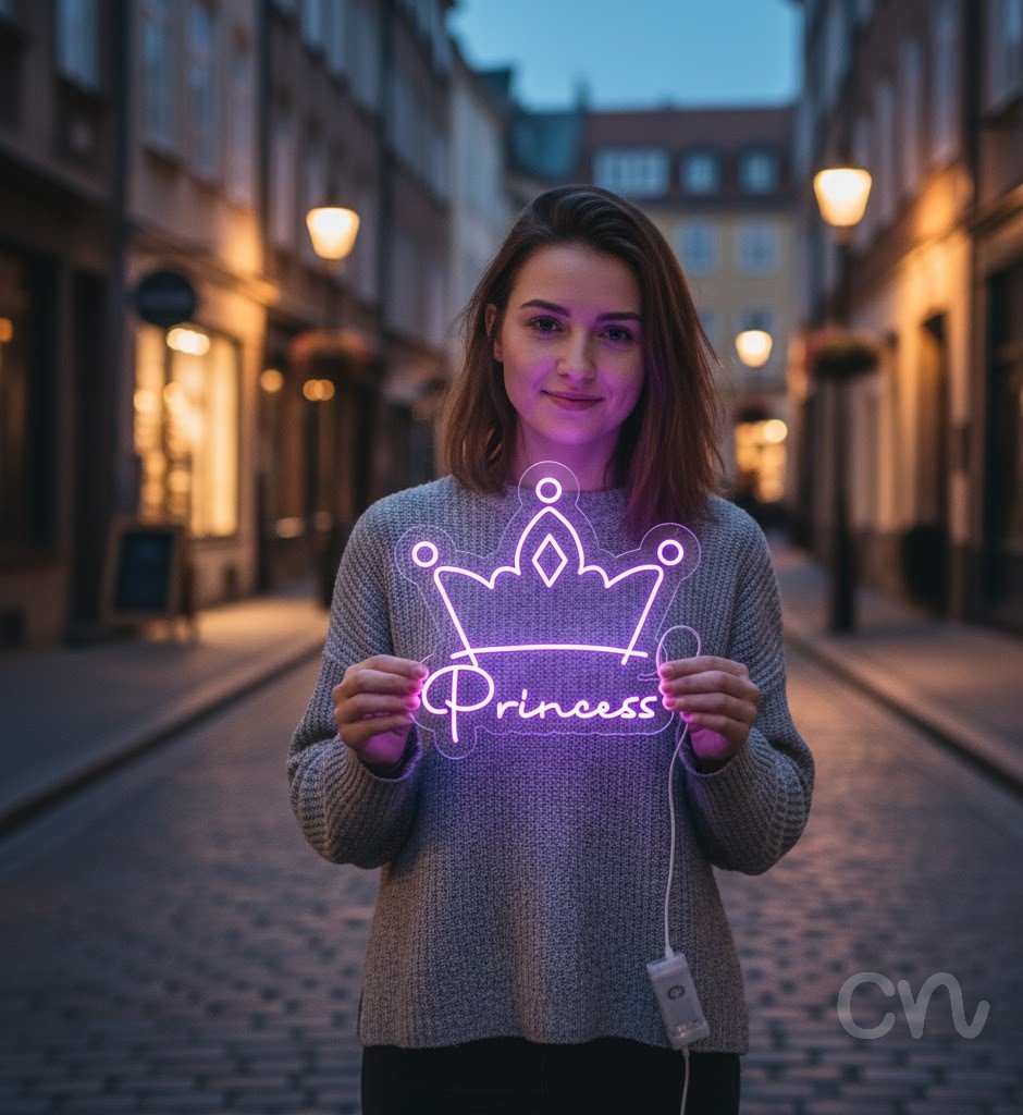 Custom Neon | Princess Neon Sign | 28x28 | Purple Neon Sign for Bedroom, Party, Lounge