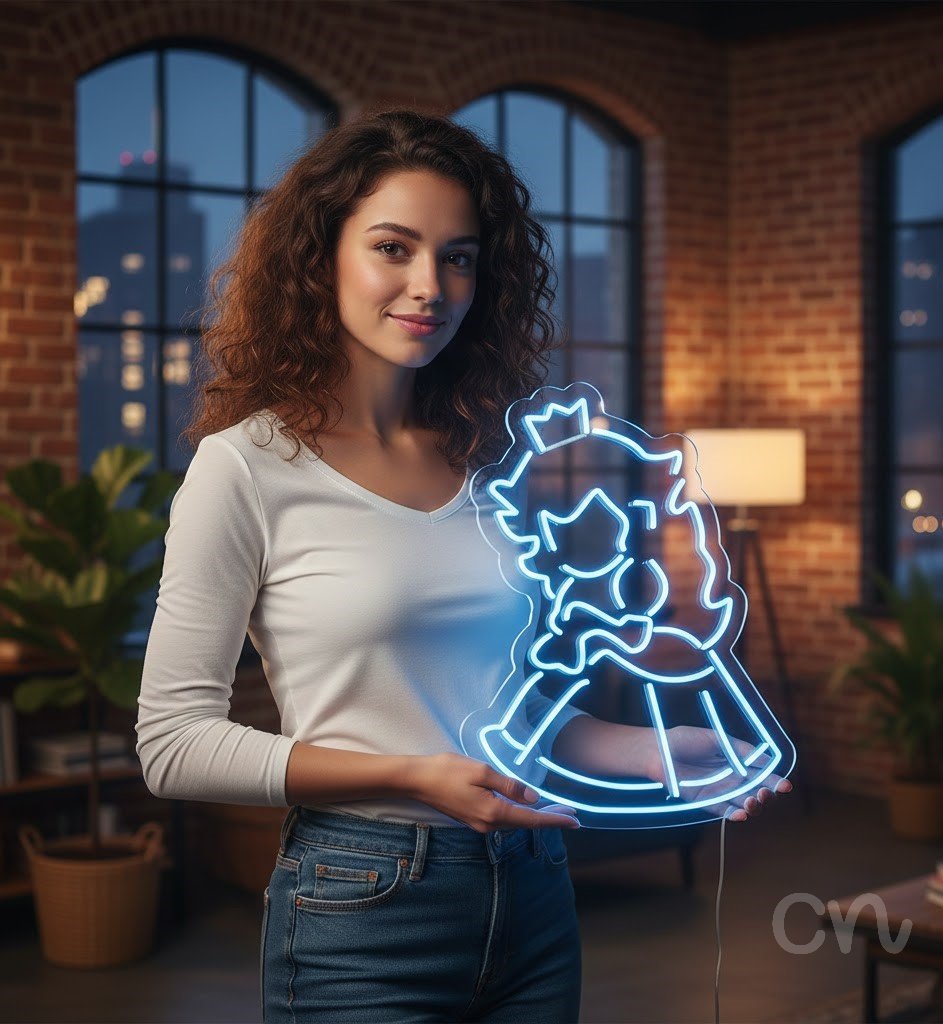 Custom Neon | Princess Design Neon Sign | 32x25 | Ice Blue Neon Sign for Bedroom Decor