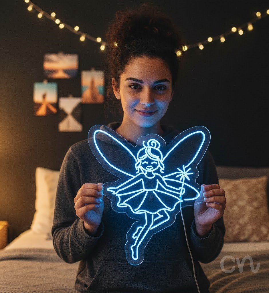 Custom Neon | Fairy Design Neon Sign | 36x32 | Ice Blue Neon Sign for Bedroom Decor