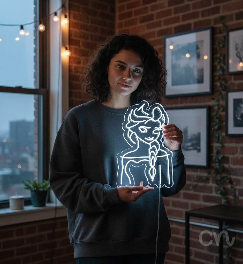 Custom Neon | Woman with Braid Neon Sign | 36x24 | Warm White