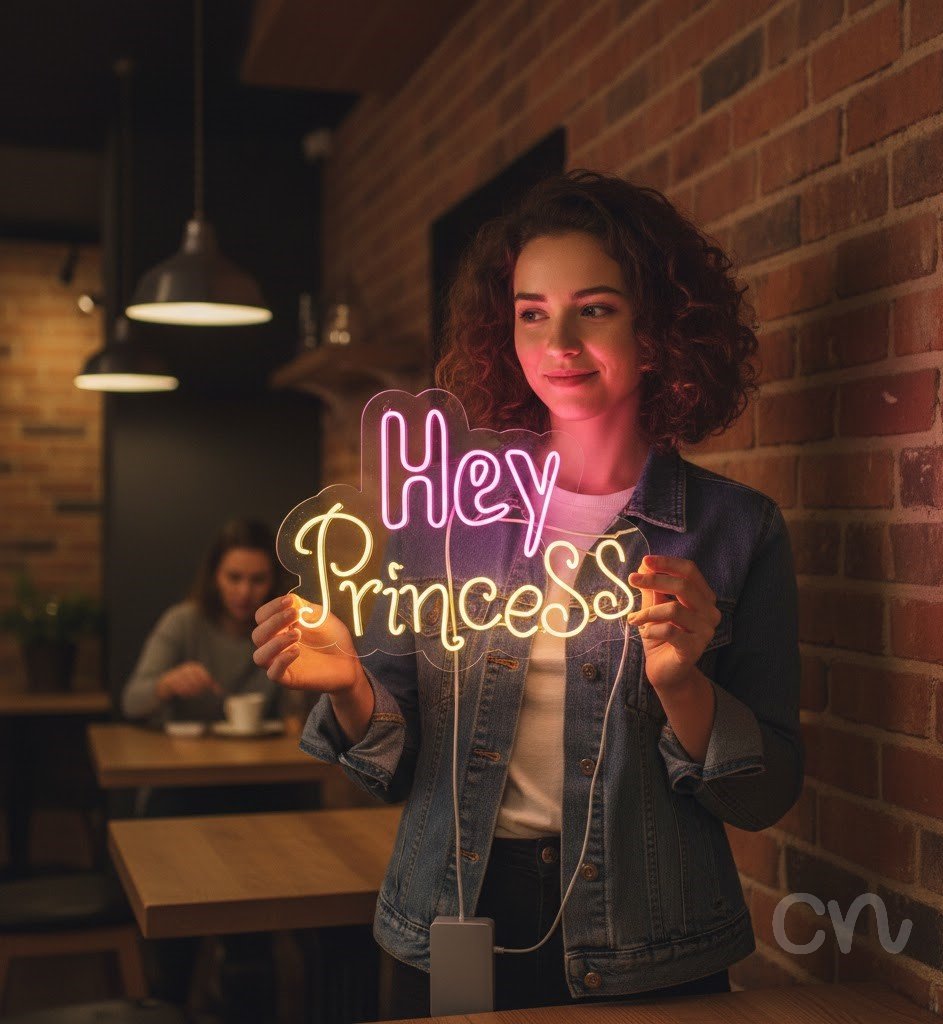 Custom Neon | Hey Princess Neon Sign | 22x30 | Pink Yellow Neon Sign for Girls Bedroom