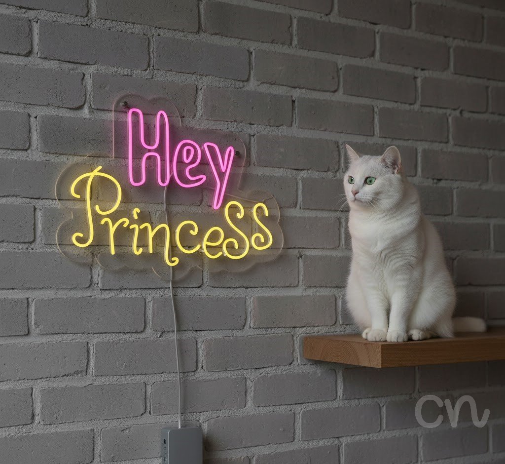 Custom Neon | Hey Princess Neon Sign | 22x30 | Pink Yellow Neon Sign for Girls Bedroom 2