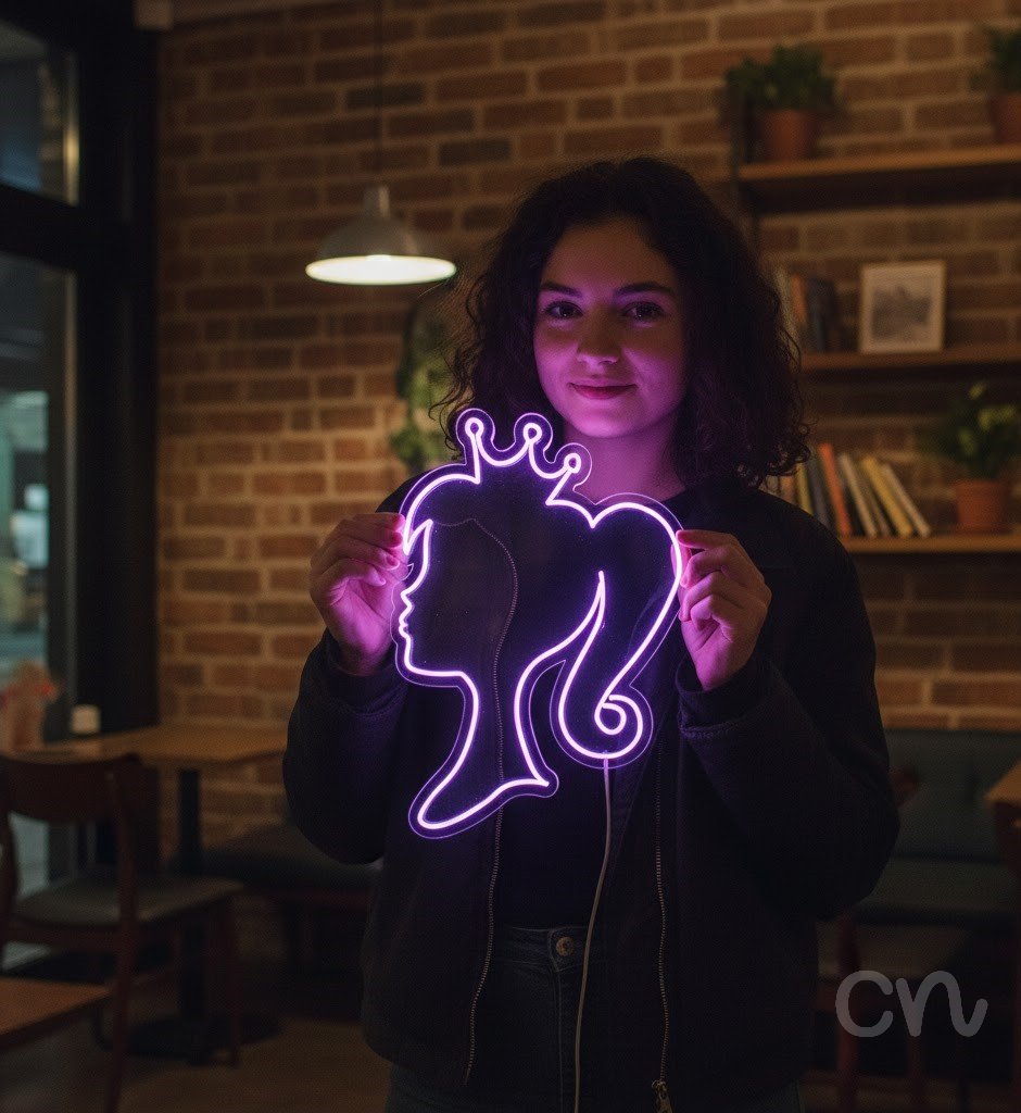 Custom Neon | Princess Silhouette Neon Sign | 36x25 | Purple Bright Neon Decor