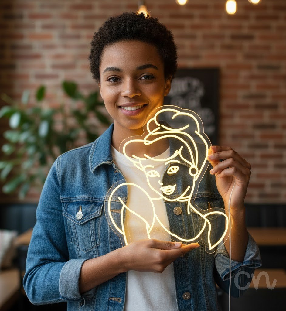 Custom Neon | Princess Design Neon Sign | 32x28 | Yellow Neon Sign for Home Decor