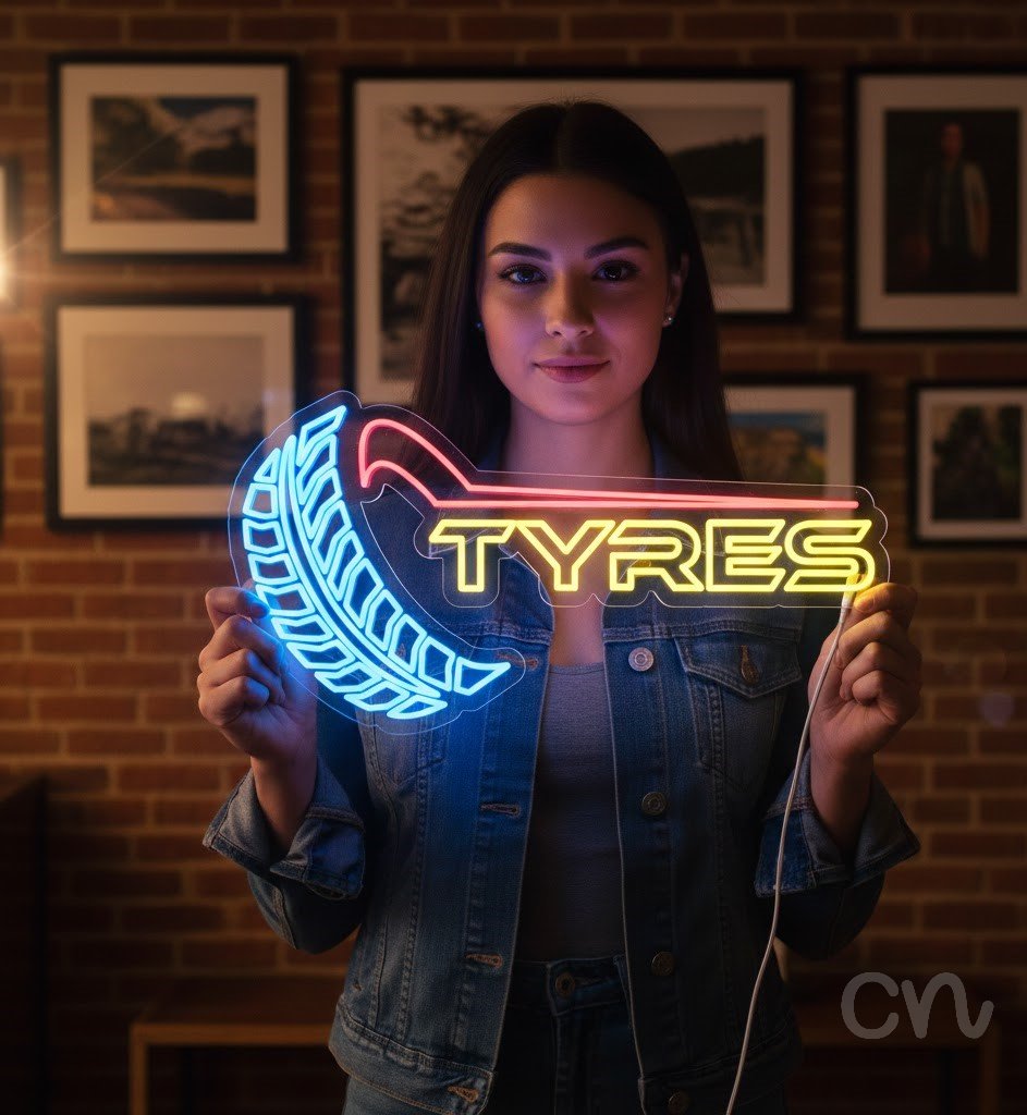 Custom Neon | Tire Design Neon Sign | 27x24 | Red Neon Sign for Garage Decor 2