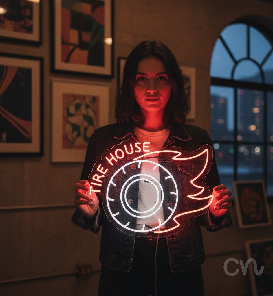 Custom Neon | Tire House Neon Sign | 28x20 Inches | Hot Pink