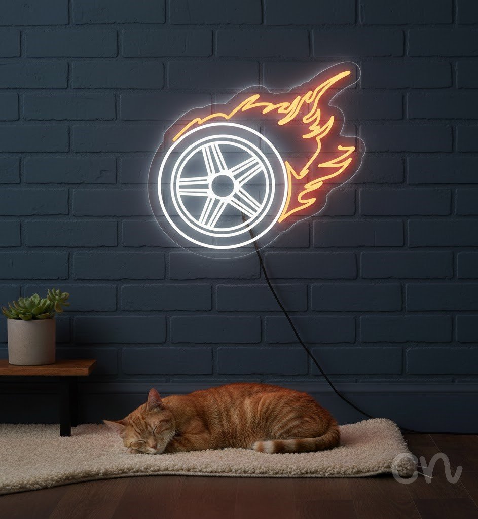 Custom Neon | Flaming Wheel Neon Sign | 22x24 Inches | Orange Neon Sign for Decor 2