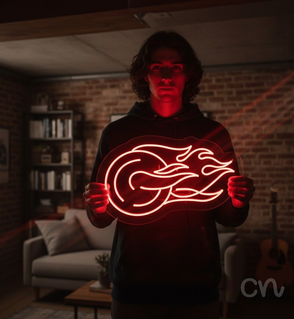 Custom Neon | Fire Wheel Neon Sign | 17x28 | Hot Pink Neon Sign for Bedroom Decor