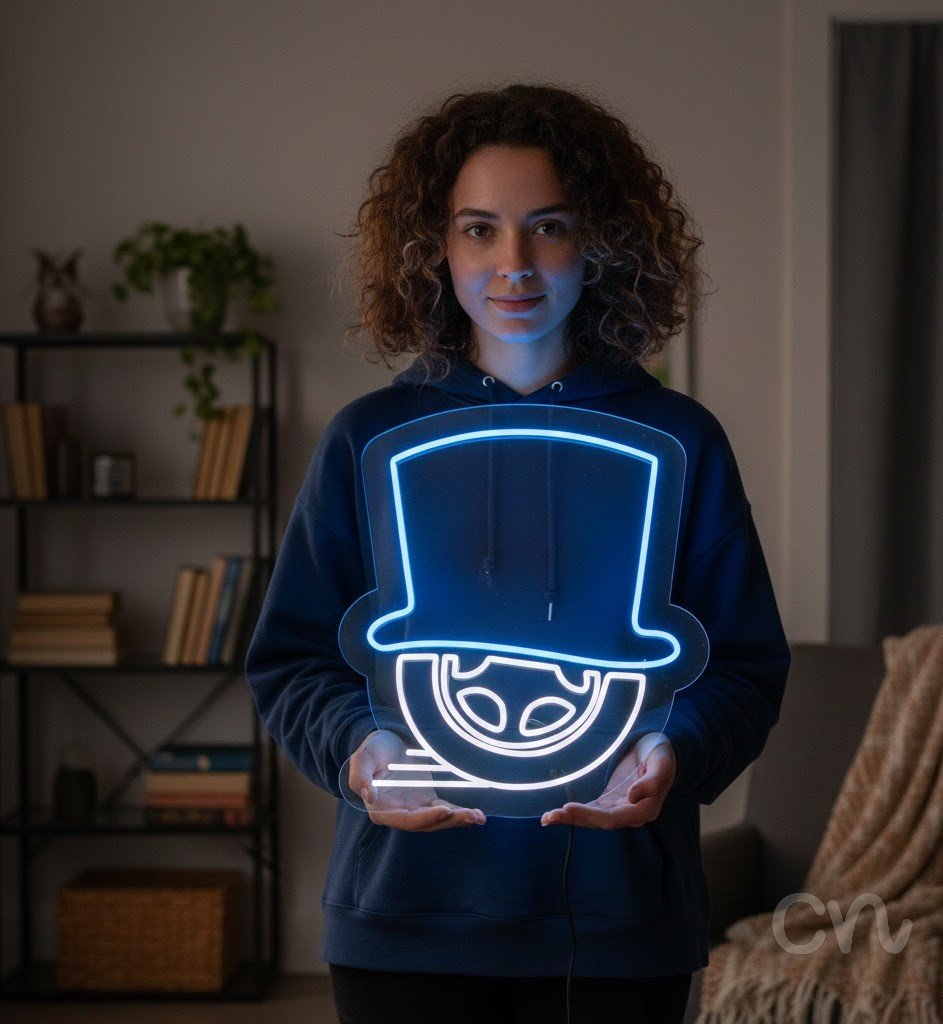 Custom Neon | Top Hat Design Neon Sign | 27x24 | Blue for Home Bar Lounge Party Style