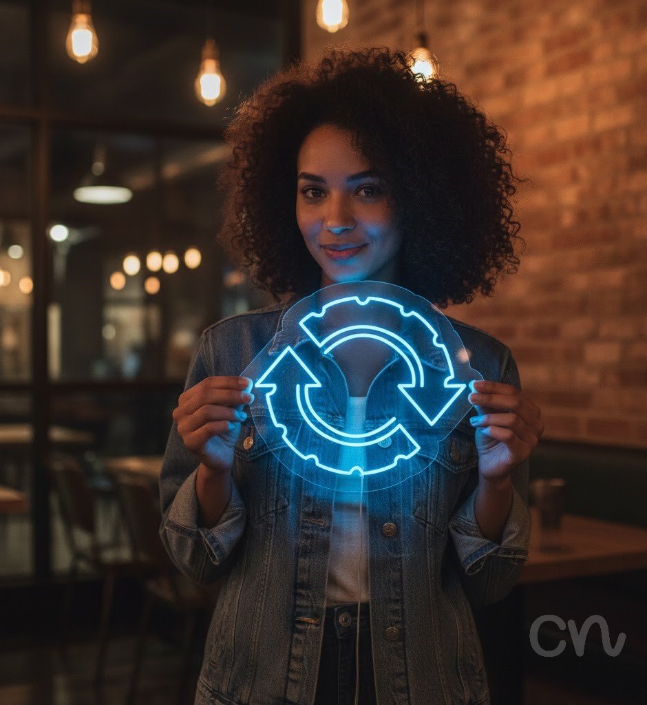 Custom Neon | Recycling Symbol Neon Sign | 24x28 | Blue