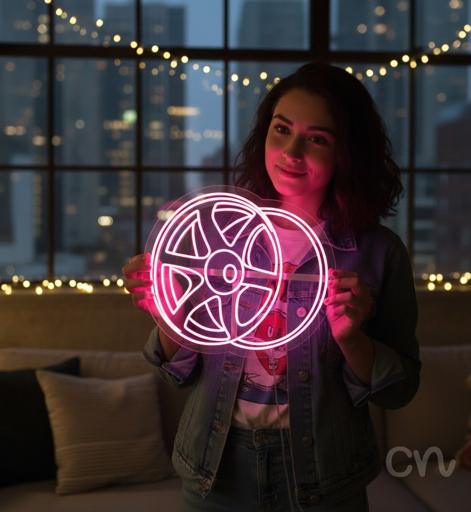 Custom Neon | Wheel Design Neon Sign | 24x27 | Hot Pink