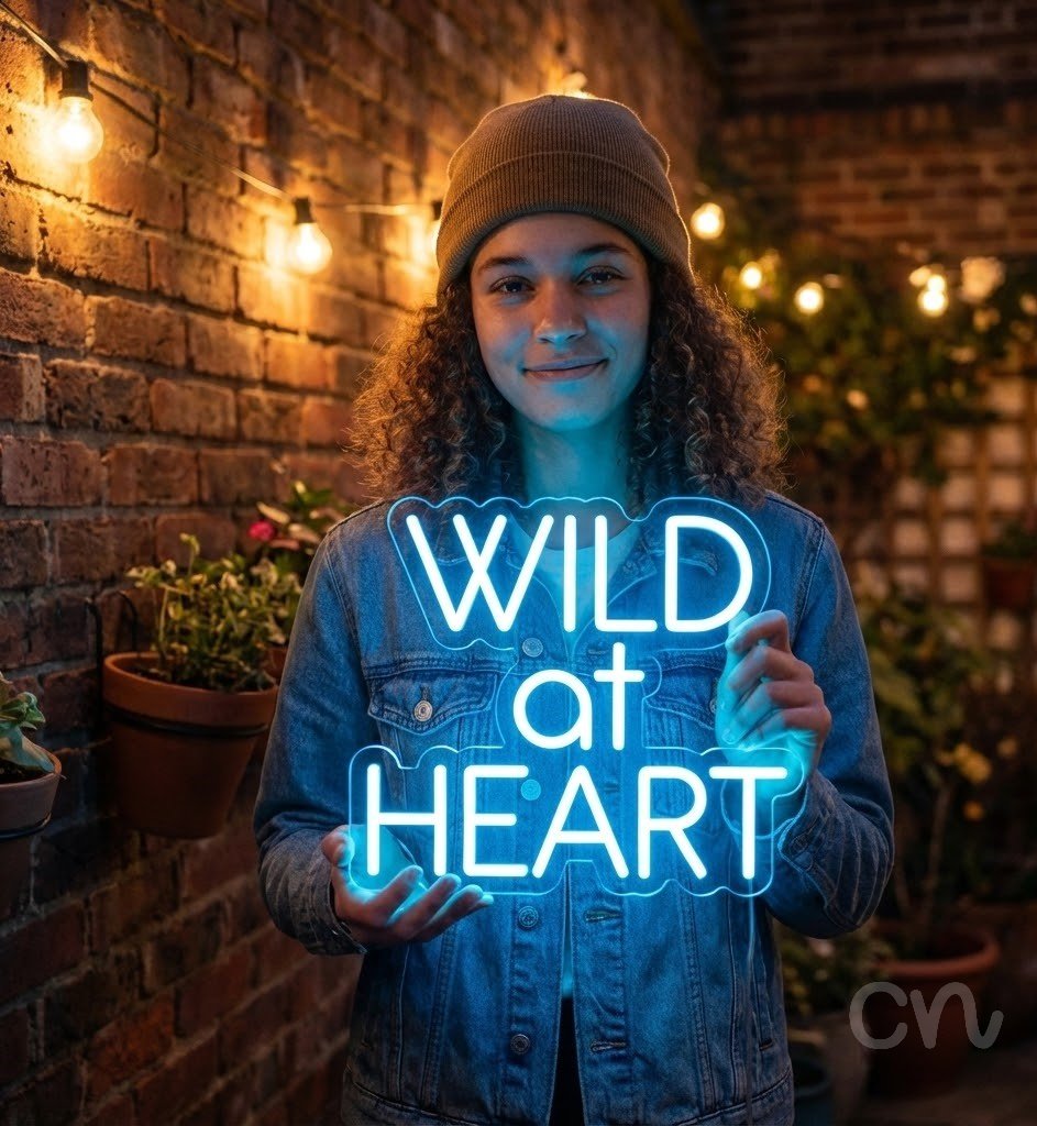Custom Neon | Wild at Heart Neon Sign | 24x22 | Ice Blue | Bright Wall Decor