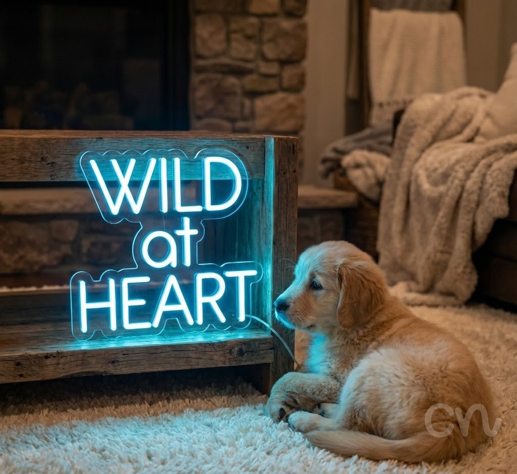 Custom Neon | Wild at Heart Neon Sign | 24x22 | Ice Blue | Bright Wall Decor 2