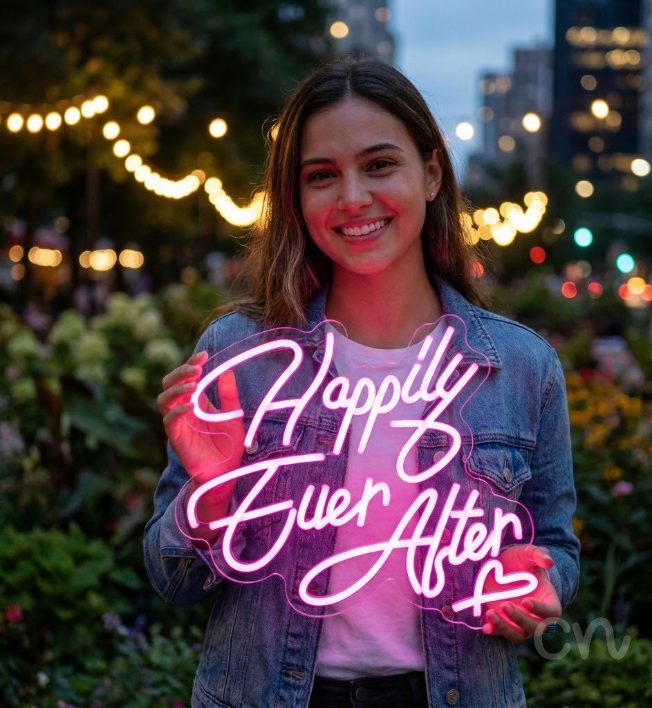 Custom Neon | Happily Ever After Neon Sign | 24x22 | Pink