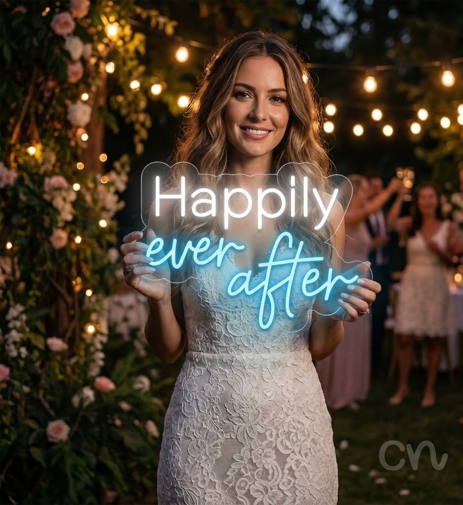Custom Neon | Happily Ever After Neon Sign | 24x18 | White and Blue