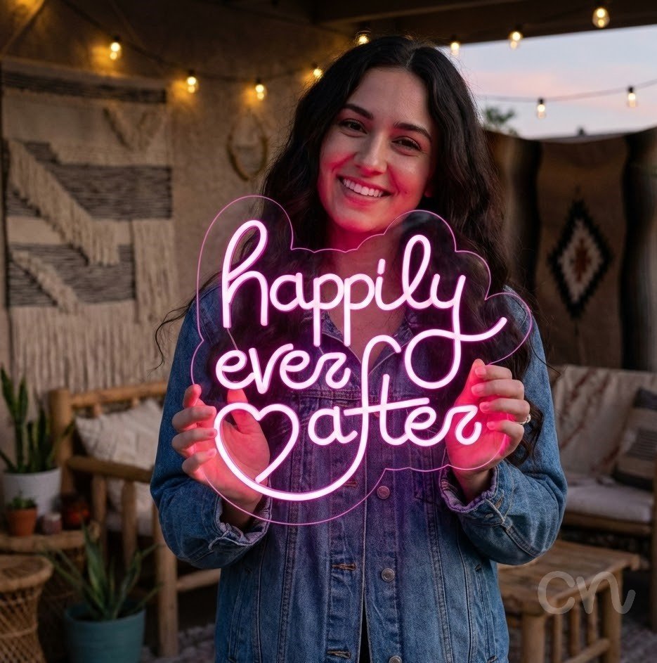 Custom Neon | Happily Ever After Neon Sign | 24x23 | Hot Pink