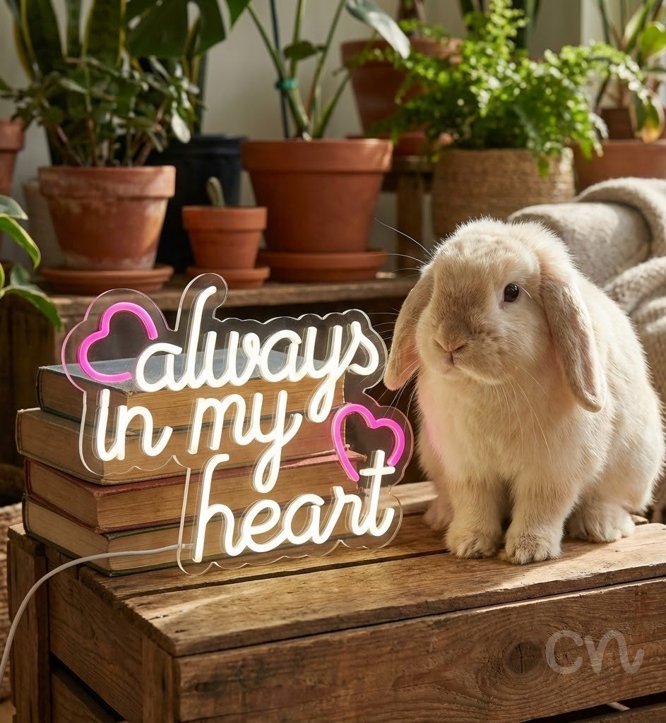 Custom Neon | Always in My Heart Neon Sign | 24x20 | Warm White and Hot Pink 2