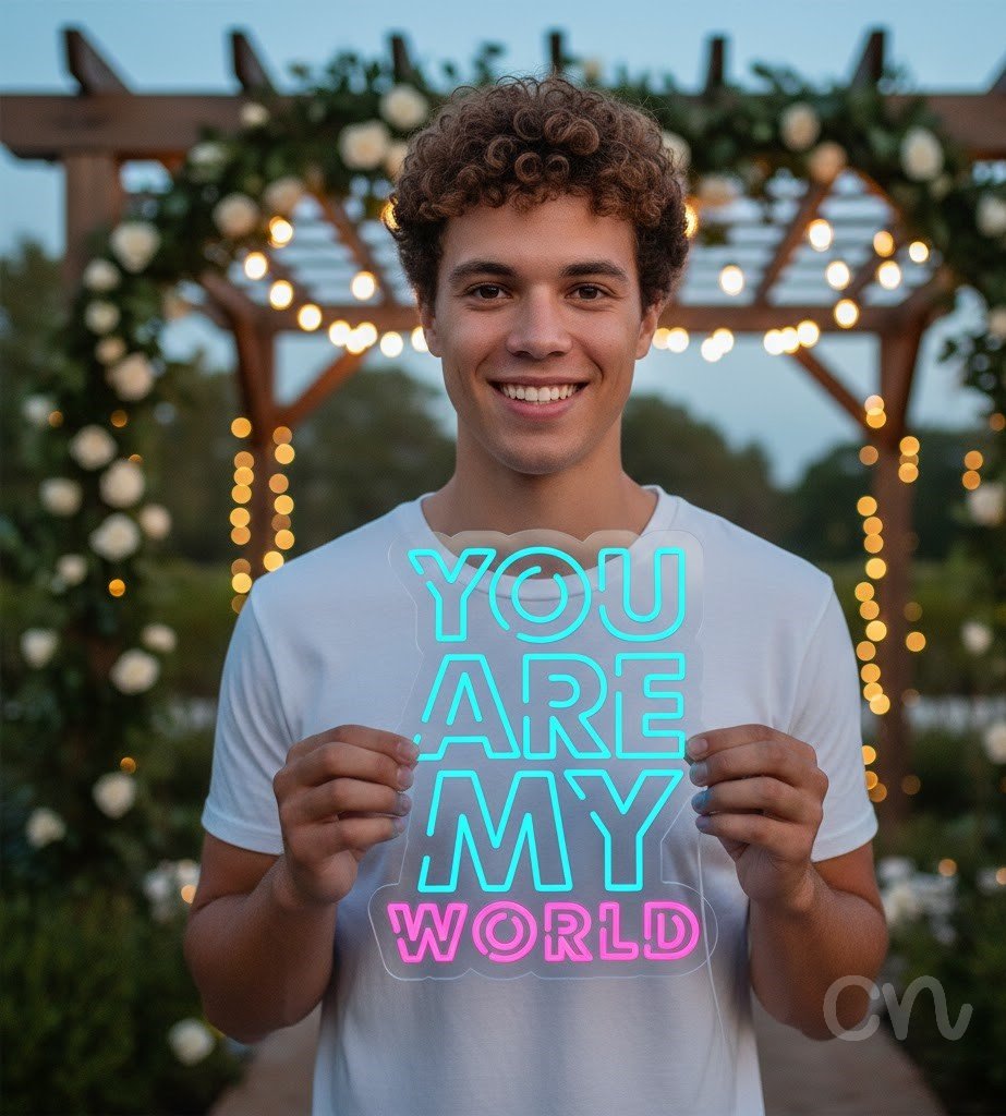 Custom Neon | You Are My World Neon Sign | 19x24 | Ice Blue Hot Pink