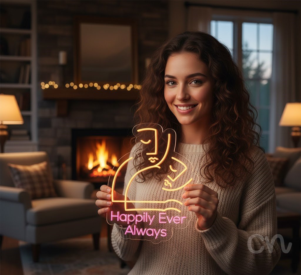 Custom Neon | Happily Ever Always Neon Sign | 19x24 | Orange Pink