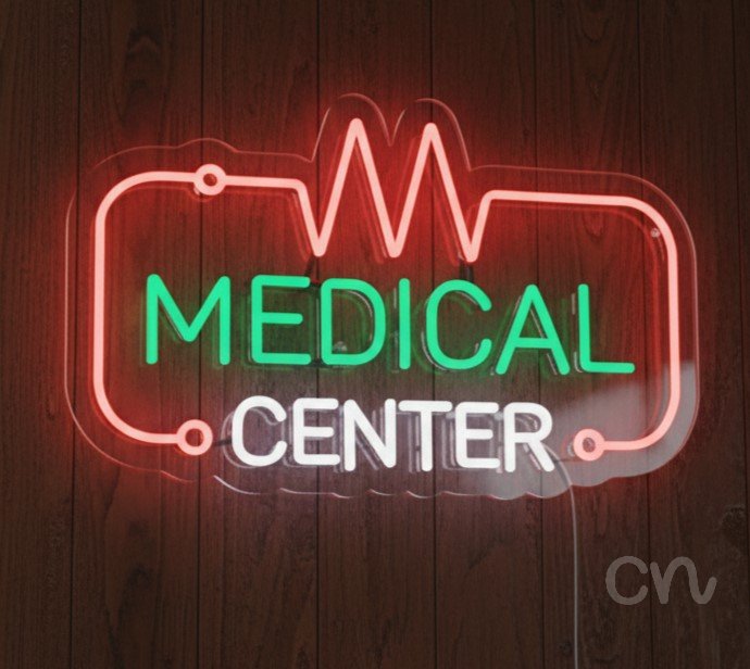Custom Neon | Medical Center Neon Sign | 20x12 Inches | Green Red White Colors