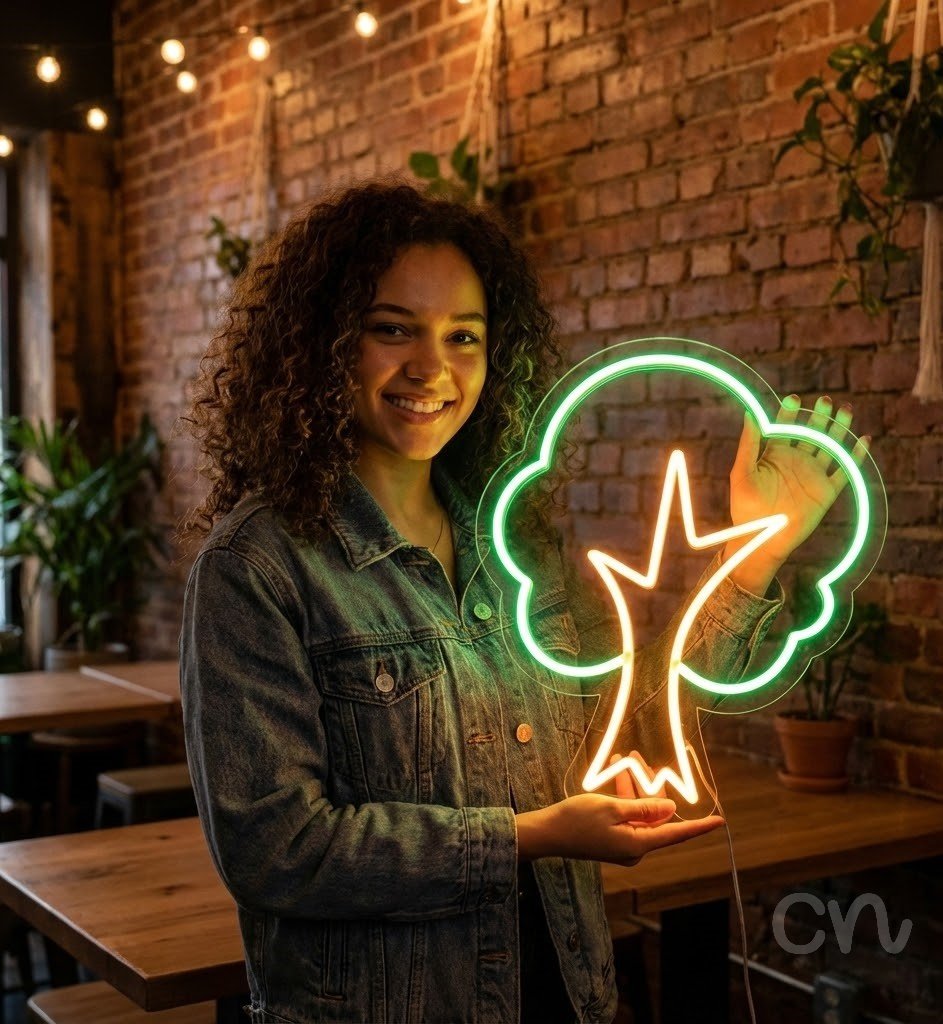 Custom Neon | Tree Shape Neon Sign | 24x20 | Green and Orange Bright Neon Sign