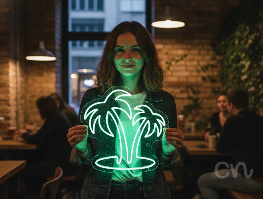 Custom Neon | Palm Trees Neon Sign | 24x24 | Neon Green for Lounge Bar Bedroom Decor