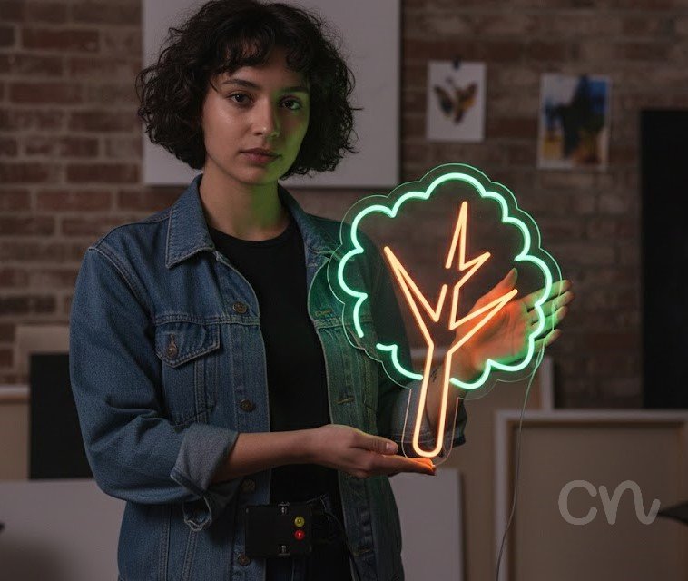 Custom Neon | Tree Design Neon Sign | 24x18 | Green and Orange Neon Sign Light