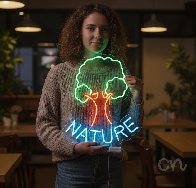 Custom Neon | Nature Neon Sign | 24x20 | Green, Orange, Ice Blue Bright Colors
