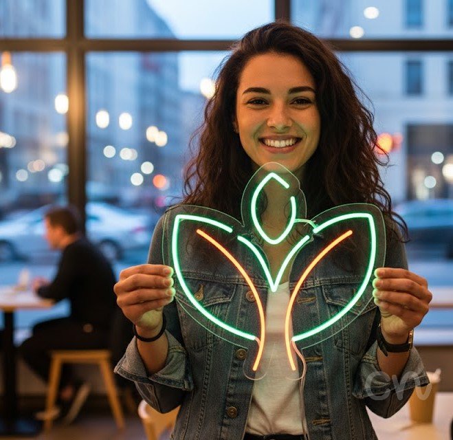 Custom Neon | Leaf Design Neon Sign | 23x23 | Green, Orange for Home, Bar, Decor