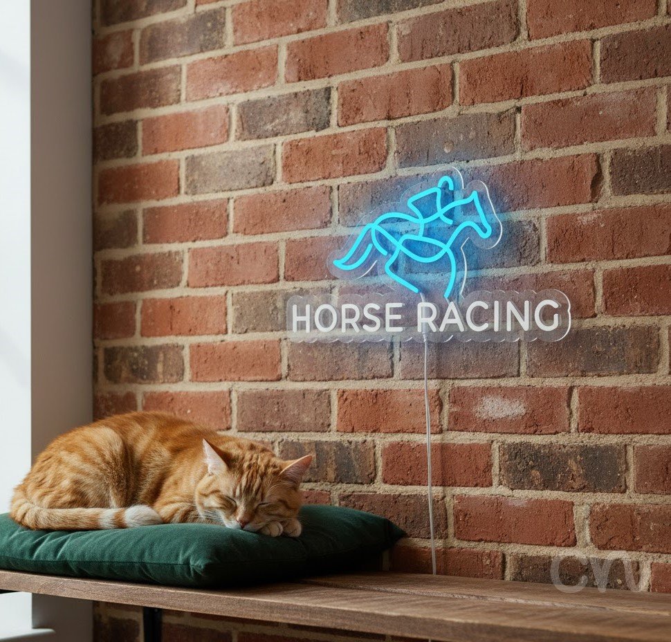 Custom Neon | Horse Racing Neon Sign | 12x24 in | Ice Blue Color Retro Wall Decor 2