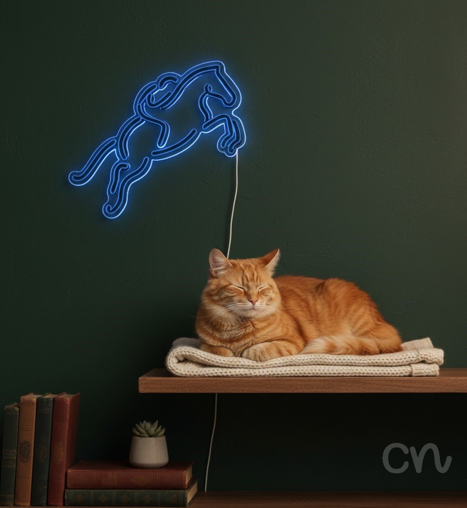 Custom Neon | Horse and Rider Neon Sign | 22x24 | Ice Blue Neon Sign for Wall Decor 2