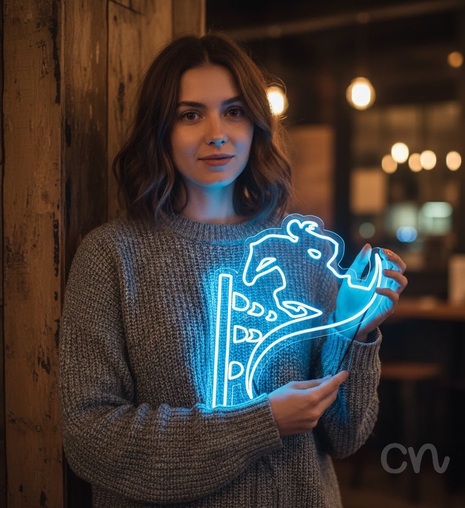 Custom Neon | Bull Rider Neon Sign | 25x23 | Ice Blue Neon Sign for Wall Decor