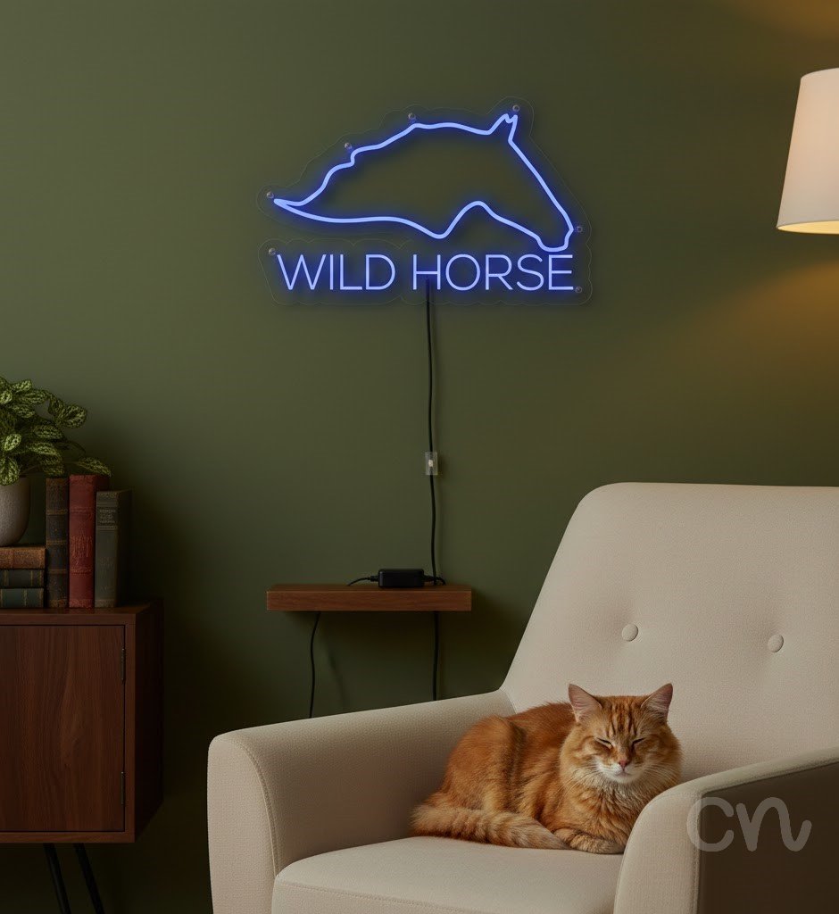 Custom Neon | Wild Horse Neon Sign | 13x22.jp | Blue Neon Sign for Wall Decor 2