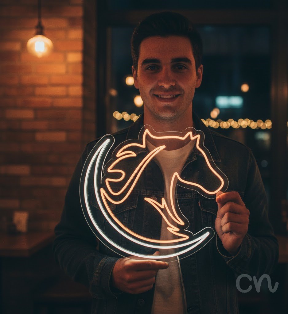 Custom Neon | Horse Head Neon Sign | 24x26 Inch | Orange Neon Sign for Home Decor