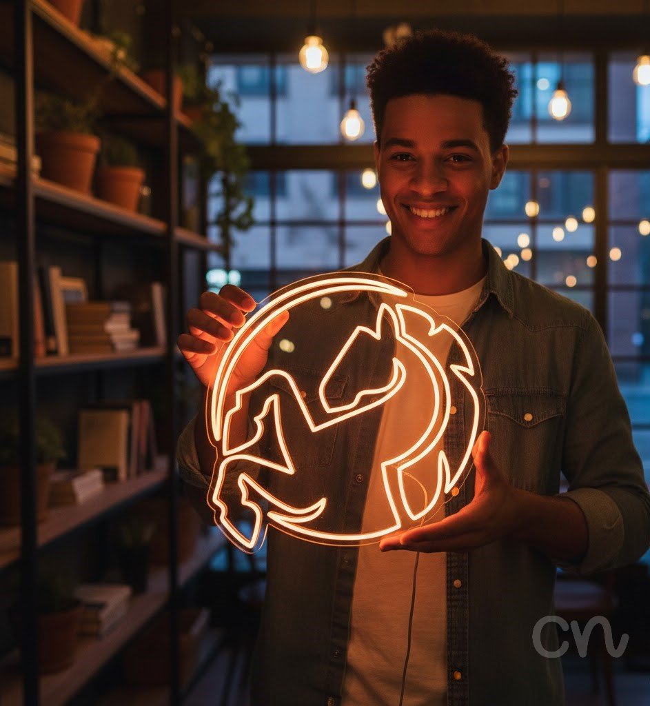 Custom Neon | Horse Head Neon Sign | 24x24 in | Orange Neon Sign for Wall Decor