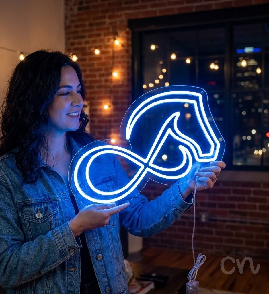 Custom Neon | Horse Head with Infinity Symbol Neon Sign | 19x24 Inch | Purple