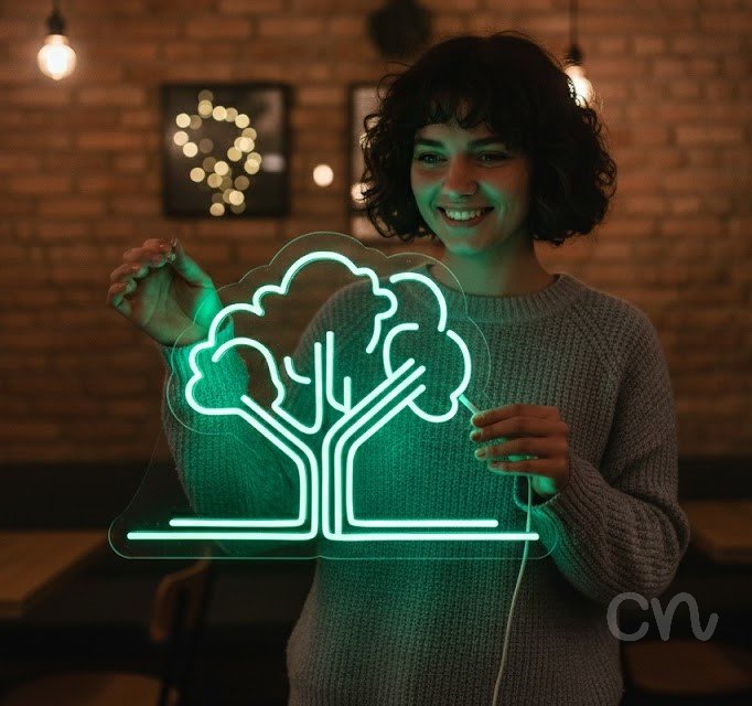 Custom Neon | Tree Design Neon Sign | 18x24 | Neon Green Light for Home Decor