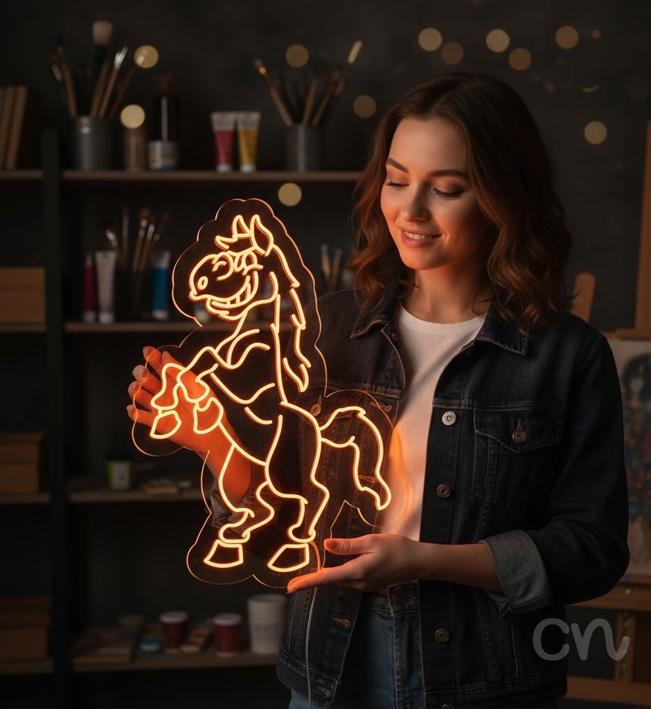 Custom Neon | Horse Design Neon Sign | 40x30.jp | Orange Color for Lounge Bar Decor