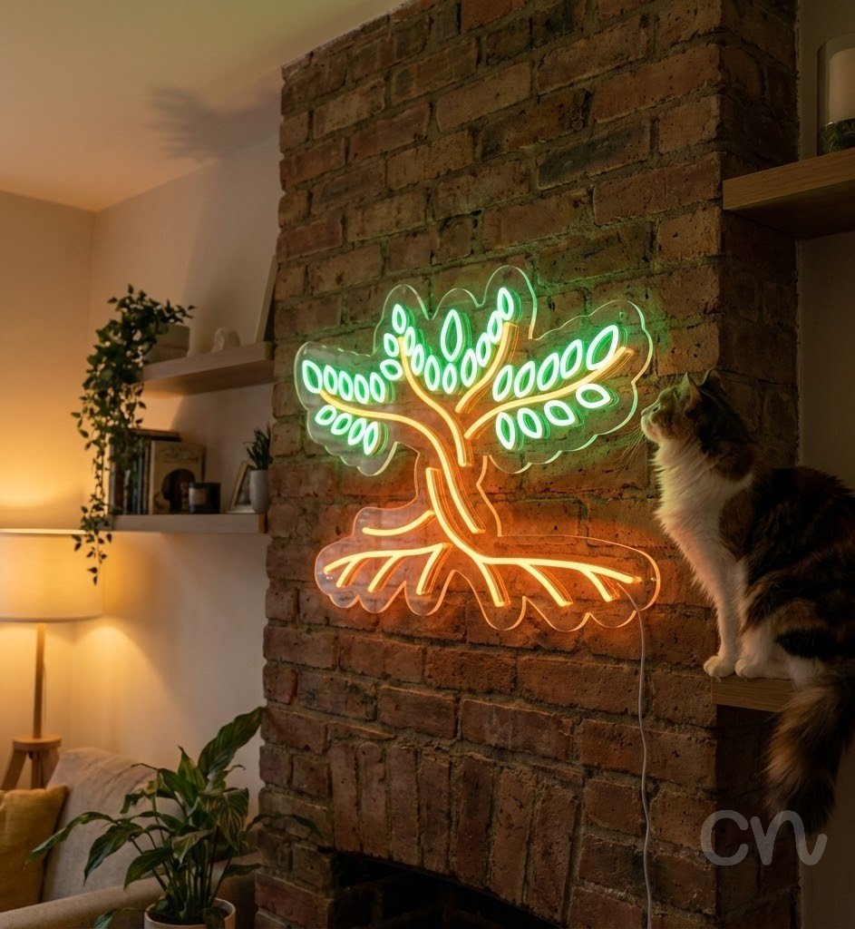 Custom Neon | Tree Design Neon Sign | 18x24 | Green and Orange Neon Lights 2