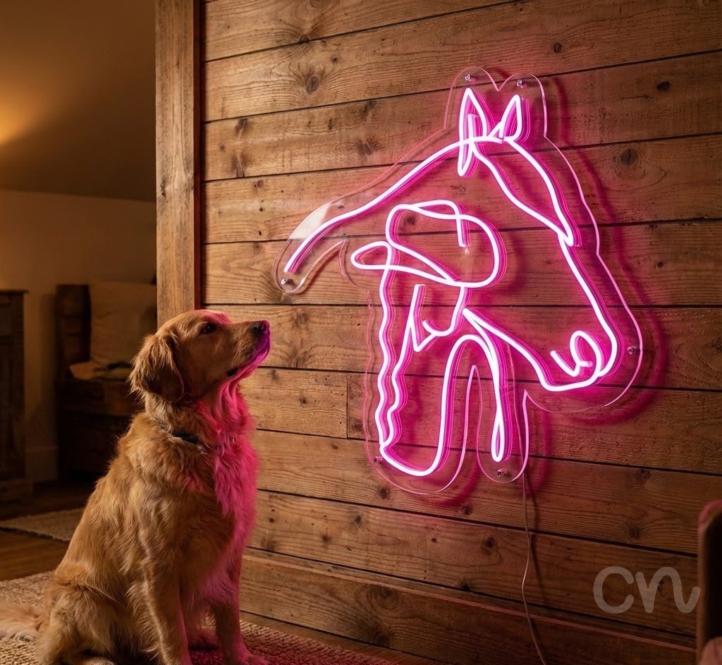 Custom Neon | Cowboy and Horse Neon Sign | 30x30.jp | Hot Pink Bright Display 2