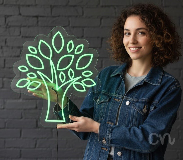 Custom Neon | Tree with Leaves Neon Sign | 24x21 Inches | Neon Green
