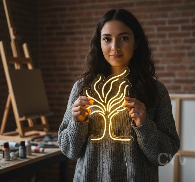 Custom Neon | Tree Design Neon Sign | 24x16 | Yellow Neon Sign for Home Decor