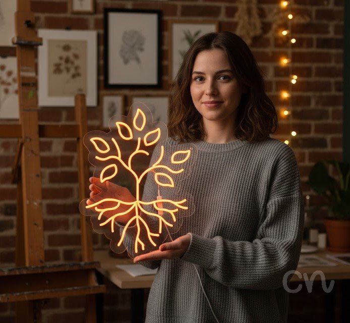 Custom Neon | Tree with Roots Neon Sign | 24x18 | Orange Neon Sign for Home Decor