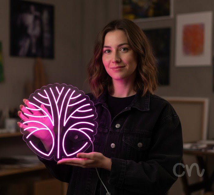 Custom Neon | Tree Design Neon Sign | 24x24 | Hot Pink Lighting for Home Decor