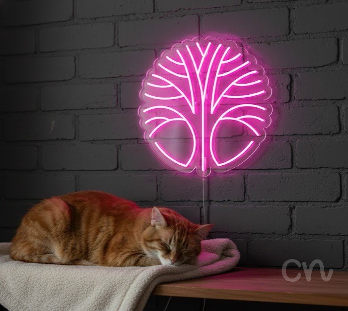 Custom Neon | Tree Design Neon Sign | 24x24 | Hot Pink Lighting for Home Decor 2
